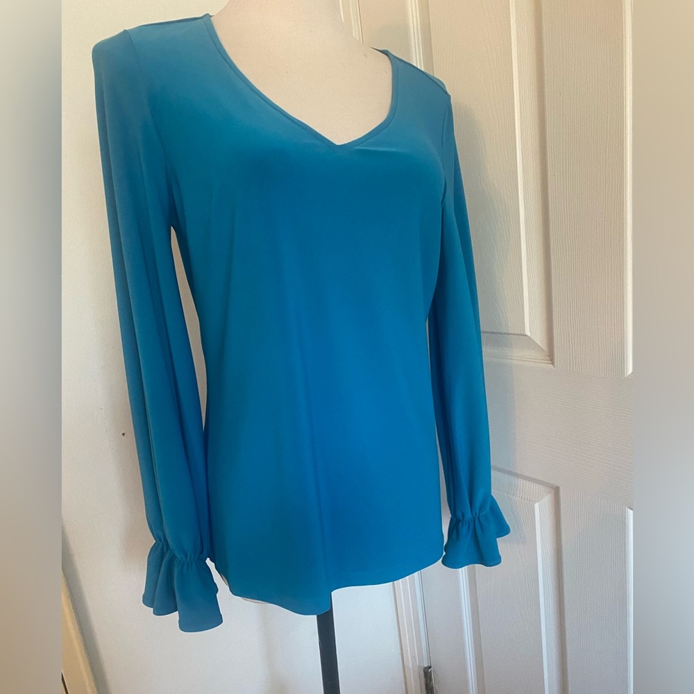 Joseph Ribkoff Pacific Blue Ruffled Cuff Top - Picture 8 of 9